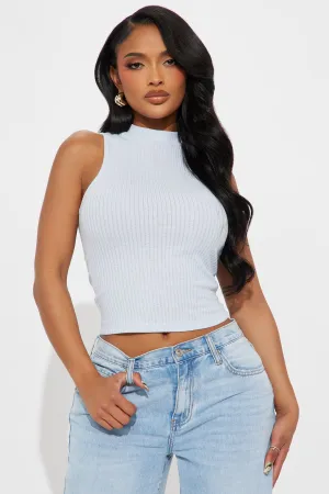 Alina Ribbed Mock Neck Tank Top - Blue
