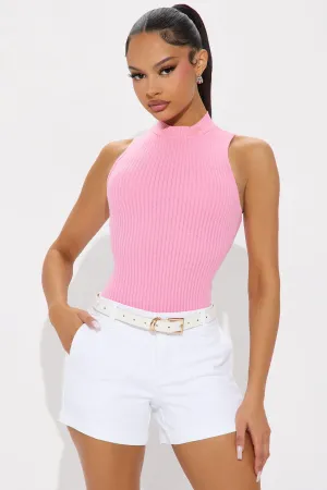 Alina Ribbed Mock Neck Tank Top - Pink