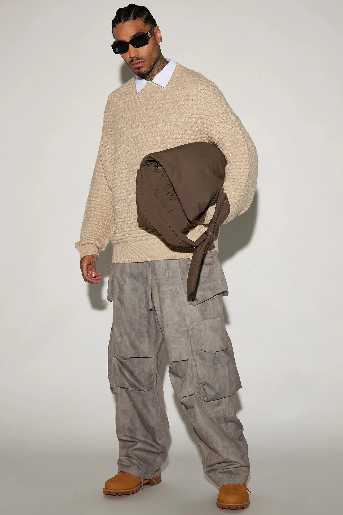 Be Present Textured Crewneck Sweater - Cream