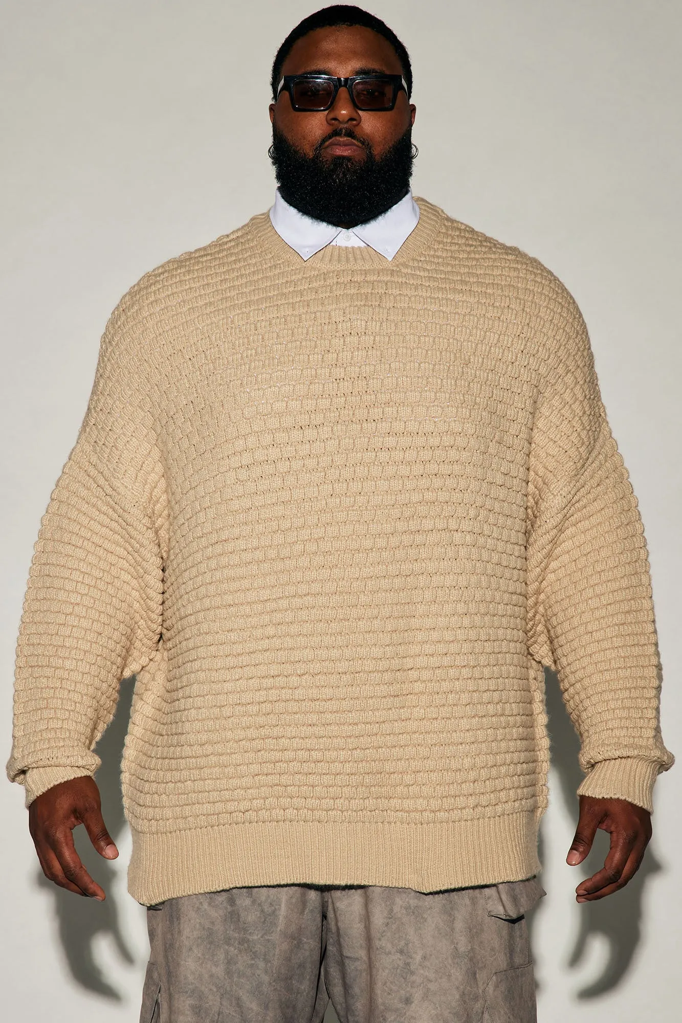 Be Present Textured Crewneck Sweater - Cream
