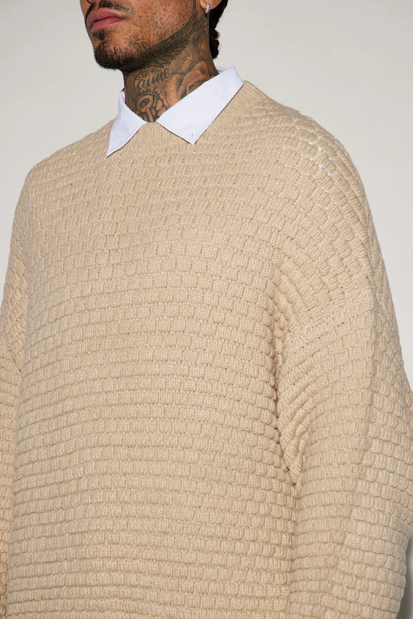 Be Present Textured Crewneck Sweater - Cream