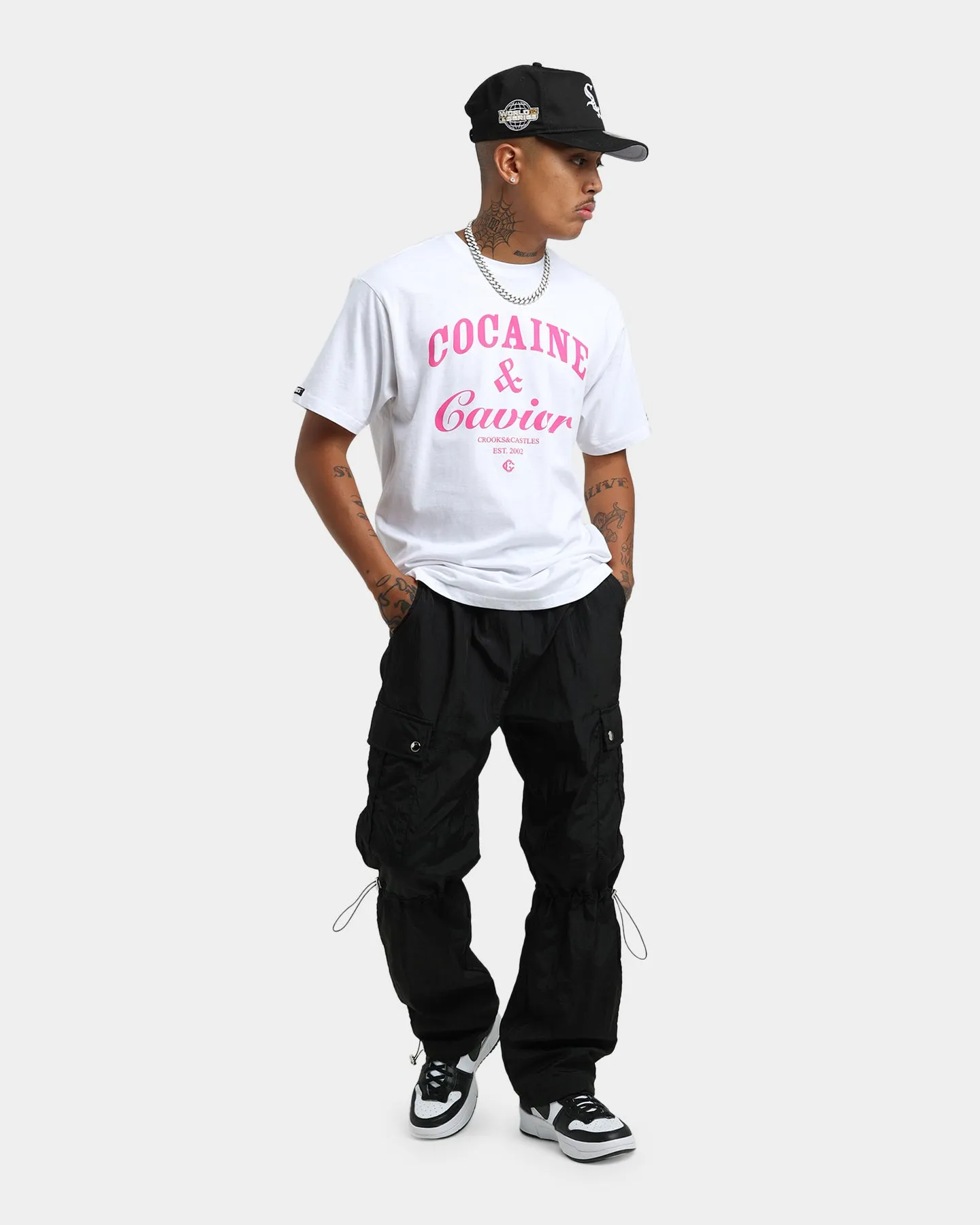 Crooks & Castles Cocaine & Caviar Short Sleeve T-Shirt White/Pink