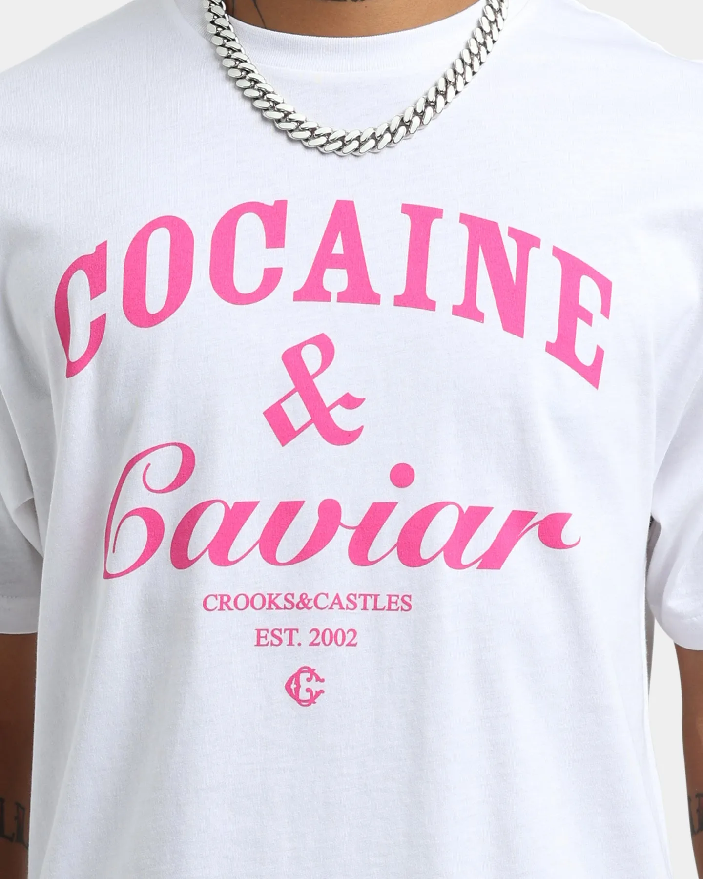Crooks & Castles Cocaine & Caviar Short Sleeve T-Shirt White/Pink