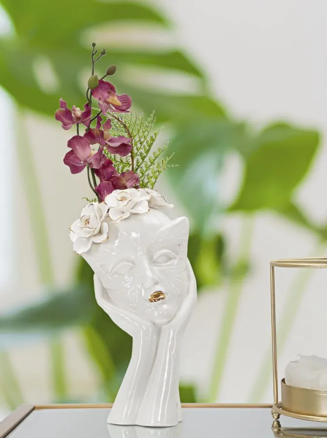 Floral Venetian Carneval Mask White Porcelain Vase