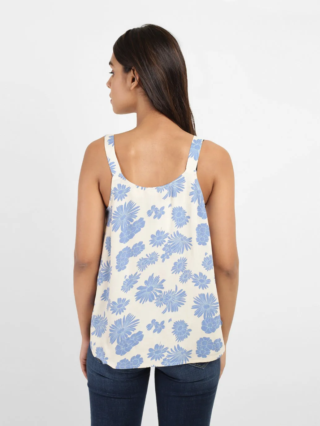 Women's Floral Print Sweet Heart Neck Top