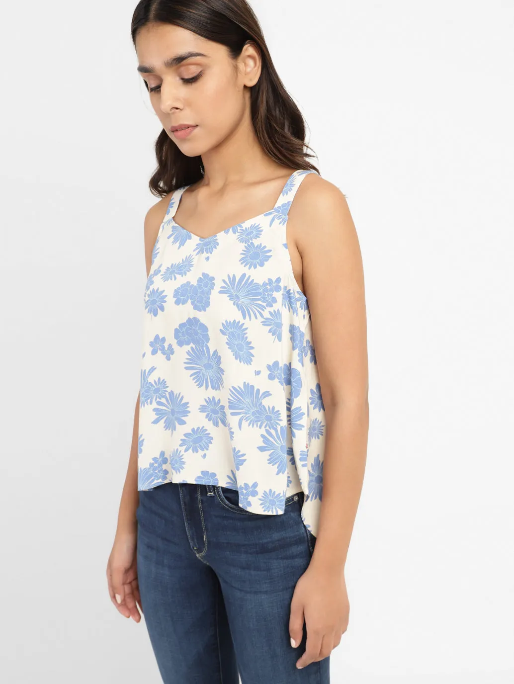Women's Floral Print Sweet Heart Neck Top