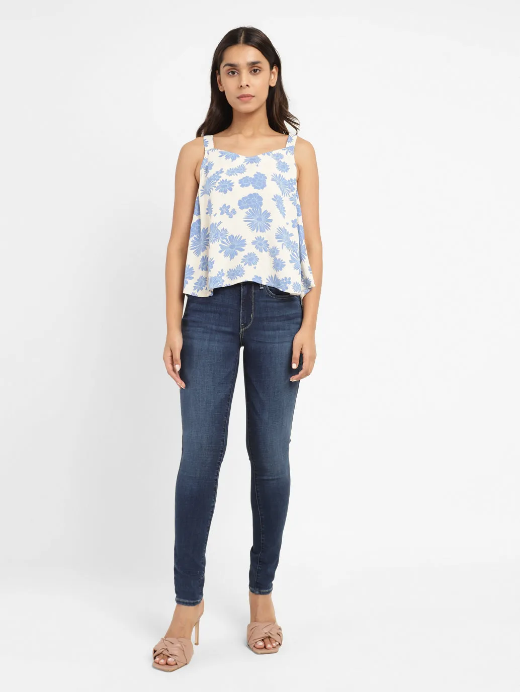 Women's Floral Print Sweet Heart Neck Top